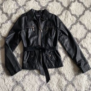 Black vegan leather biker jacket